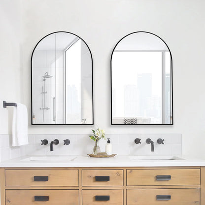 GLSLAND Wall Mounted Mirror, 20" x 30" Arch Bathroom Mirror for Wall, Vanity Mirror for Bedroom, Black