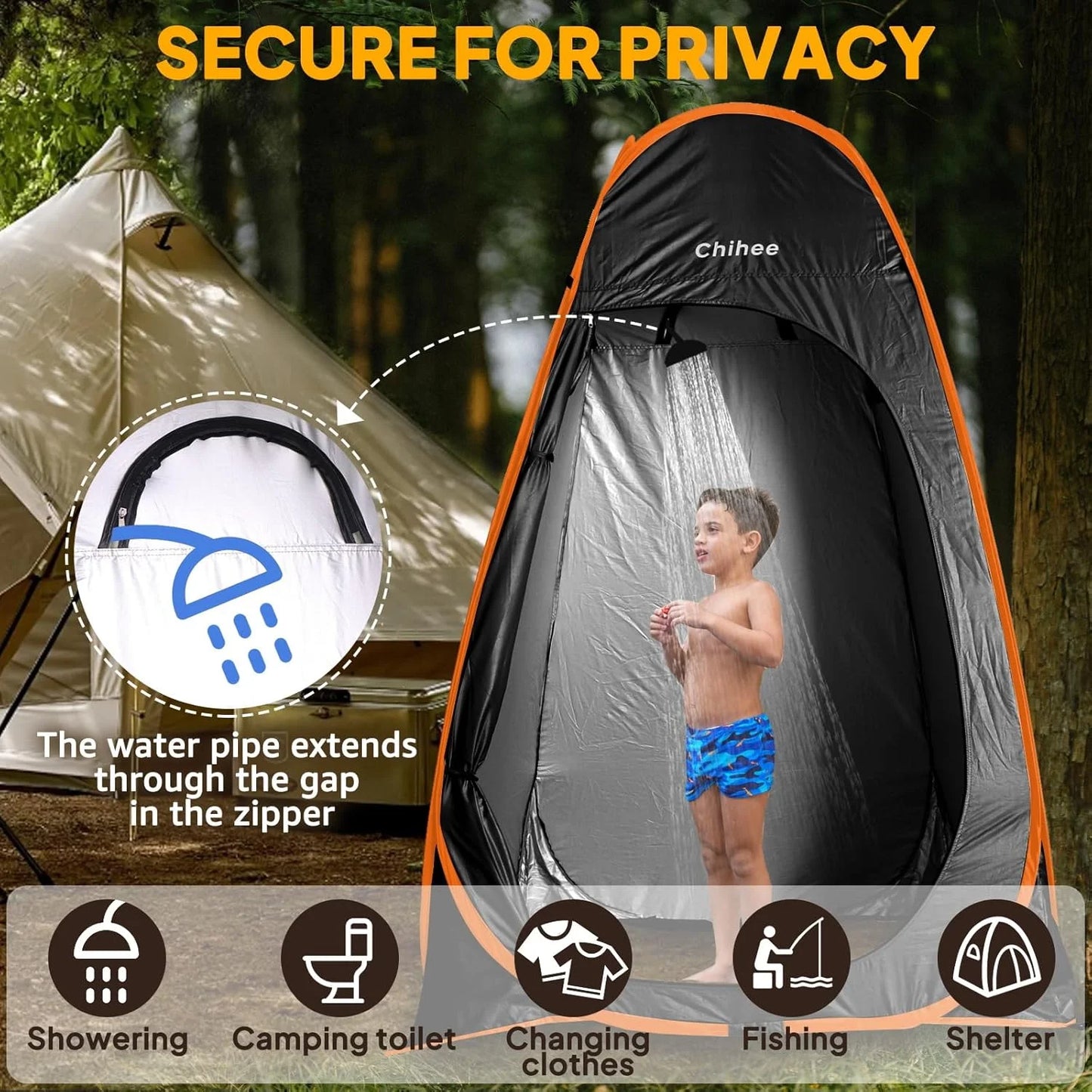 Outdoor Privacy Shelter Pop Up Camping Bathroom Tent - Black, 1 Room Camp Toilet Stall Shower Tents for Hiking, Fishing, and Travel