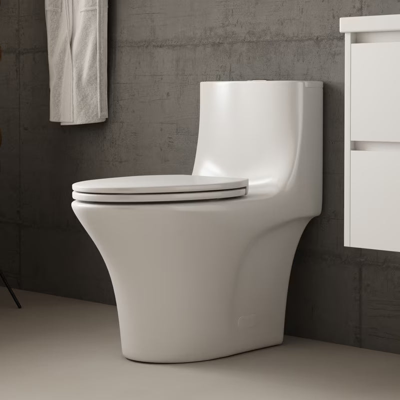Albriya A1878 Modern One Piece Toilet, Standard Bathroom Toilet Power Dual Flush 1.1/1.6 GPF with Comfortable Seat ADA Height 16 1/2’�? 12’�?Rough-In, MaP 1000g, Glossy White