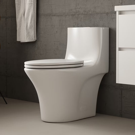 Albriya A1878 Modern One Piece Toilet, Standard Bathroom Toilet Power Dual Flush 1.1/1.6 GPF with Comfortable Seat ADA Height 16 1/2’�? 12’�?Rough-In, MaP 1000g, Glossy White