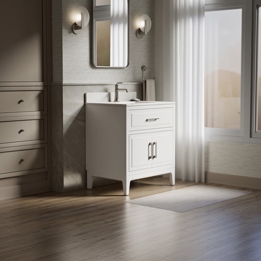 Tio Bathroom Vanity Cabinet with Sink and Quartz Top in White