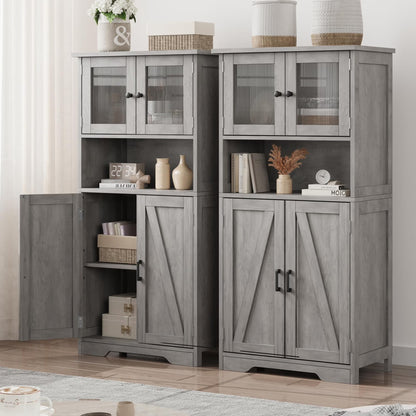 AOILE Farmhouse Bathroom Storage Cabinet with Glass Doors & Adjustable Shelves, Freestanding Kitchen Pantry Cabinet