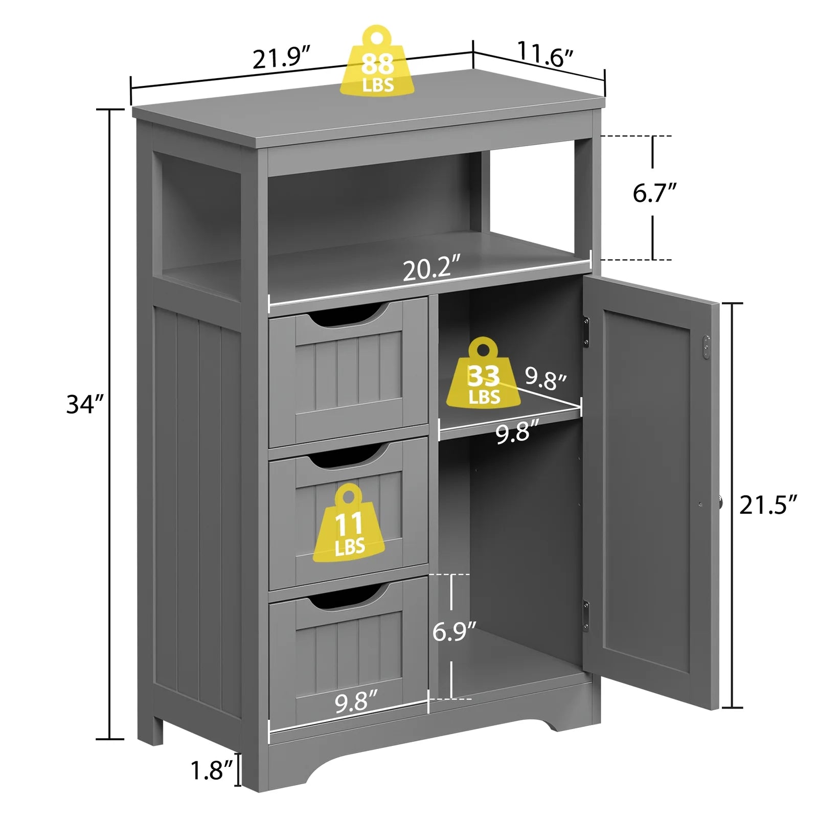 CZMDZH Wooden Bathroom Storage Cabinet with 3 Drawers and 1 Door, Free-Standing Toewels Cupboard for Entryway Living Room Home Furniture