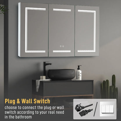 Ktaxon 48"x28" LED Bathroom Mirror Cabinet with Lights, Wall-Mounted Medicine w/ Defogger, Dimmable, Memory function, Outlets & USB, White