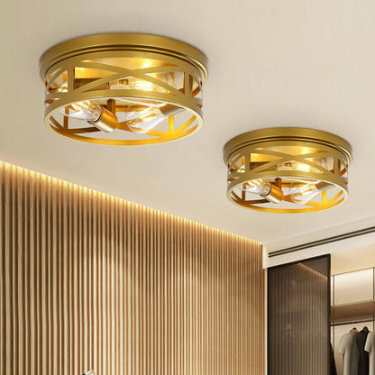 Gold Flush Mount Ceiling Light Fixture, 3-Lights Hallway Ceiling Lighting, Farmhouse Ceiling Mount Lights for Kitchen Entryway Bathroom - 2 Pack