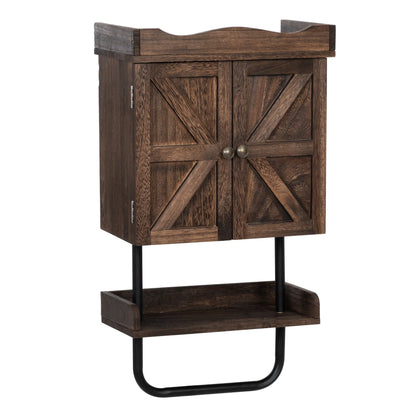SIXWIN Rustic Bathroom Wall Cabinet; Medicine Cabinet with Adjustable Shelf; Open Shelf and Towel Bar
