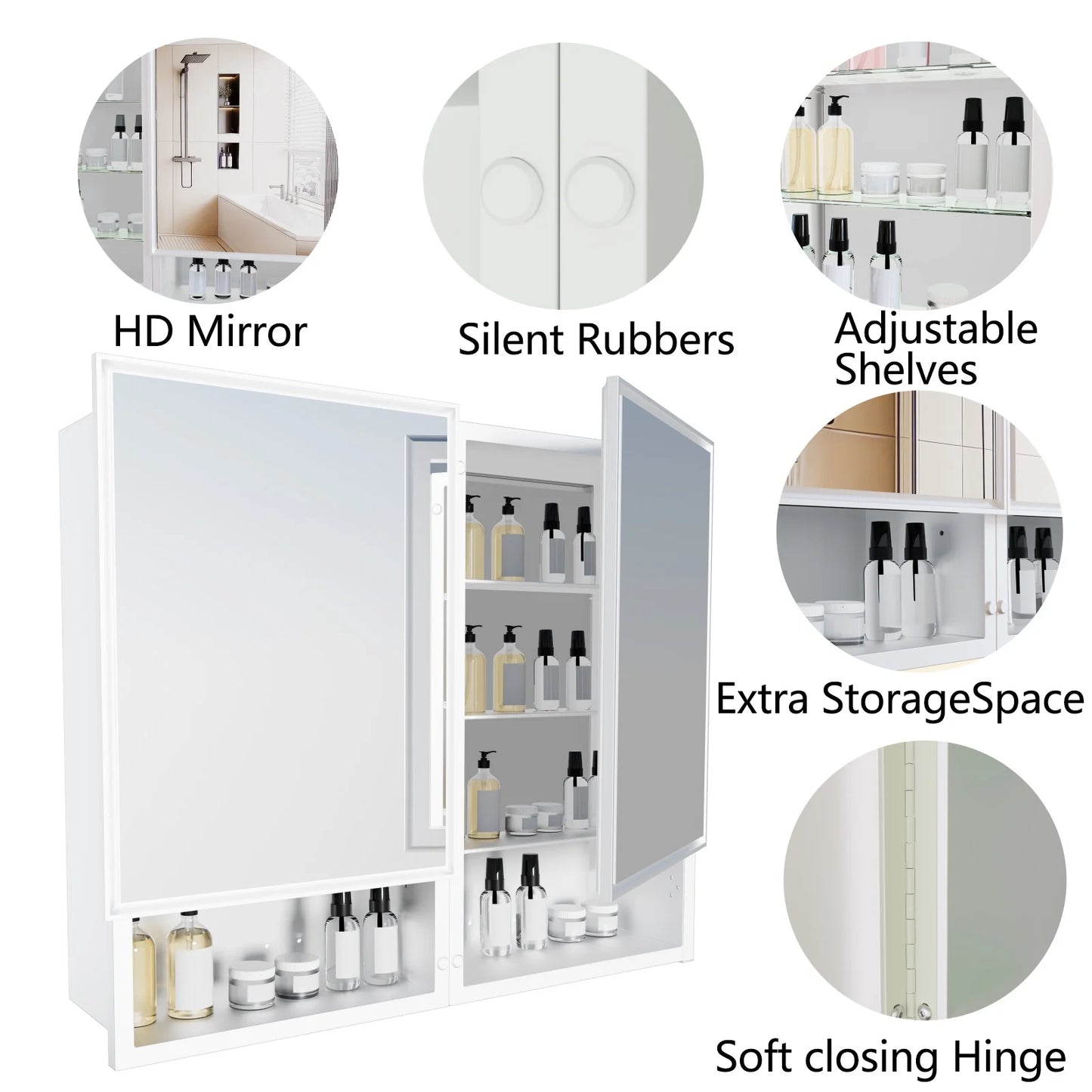 FUMANGO 32x26 Mirror Cabinet, Simple&Beautiful, Large Storage Space, Matte White for Bathroom Vanity