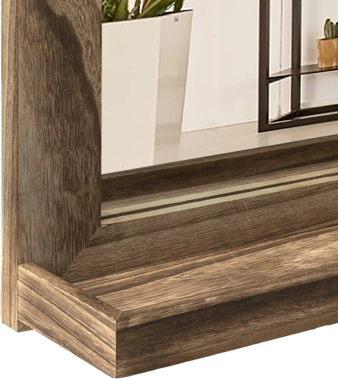 Sfugno Wall Mirror with Shelf, 20 x 16 inch Wall Mirror Hanging for Bathroom, Vanity, Bedroom, Entryway, Living Room(Rustic Brown)