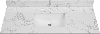36x22 Engineered Stone Vanity Sink Top, White Bathroom Countertop with Undermount Left Sink, Vanity Top with 8 inch 3 Faucet Hole Spacing and Backsplash