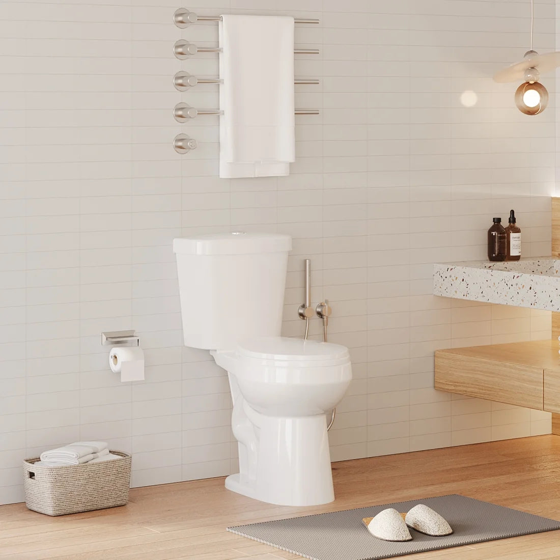 21" Toilet, Two-Piece Toilet, ADA Toilet with Dual Flush, Elongated Toilets for Bathrooms with Soft Close Seat, Universal Height with 1.28 Siphonic Flush Cotton White