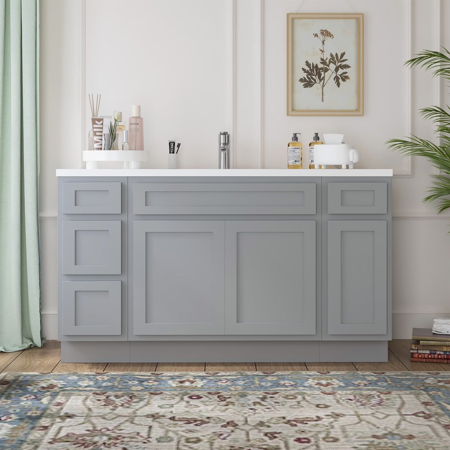 57 in. W x 21 in. D x 32.5 in. H Bath Vanity Cabinet without Top in Gray