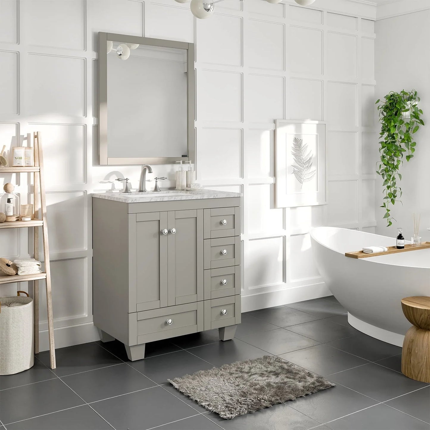Eviva Bathroom Vanity Acclaim C. 30" Transitional Gray with White Carrara Marble Counter-Top