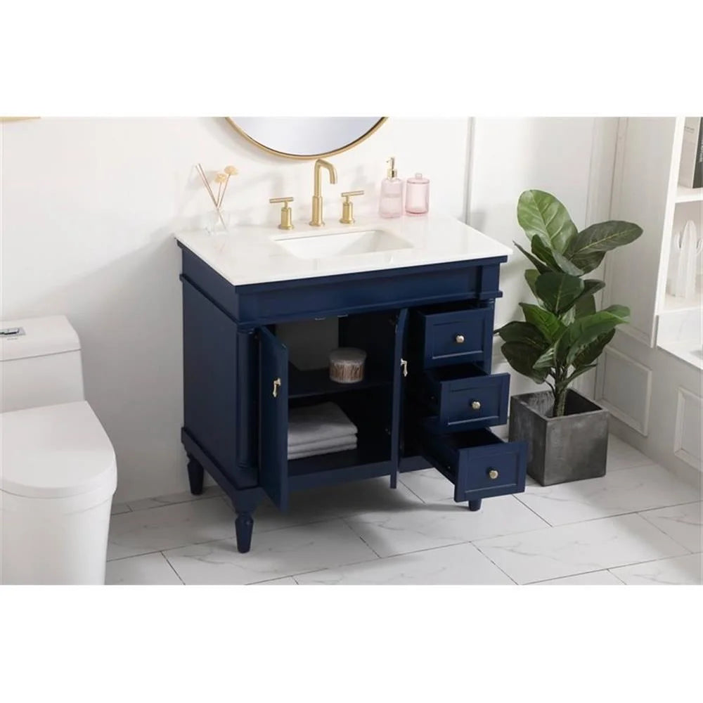 Elegant Decor Lexington 36" Solid Wood Single Bathroom Vanity in Blue