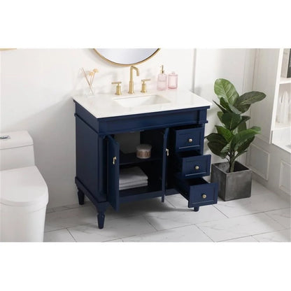 Elegant Decor Lexington 36" Solid Wood Single Bathroom Vanity in Blue
