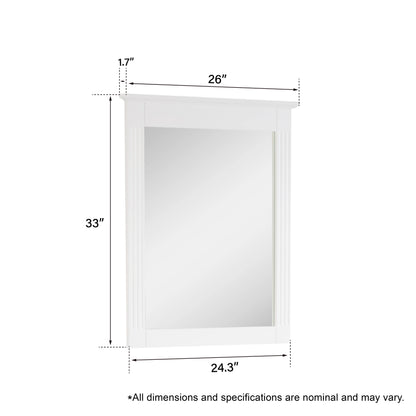Forclover 33" x 26" 2 PCS Rectangle Wall-Mounted Vanity Mirror, Solid Wooden Framed Makeup Mirror, Bathroom Wall Mirror Apply to Bathroom Living Room Entryway, White