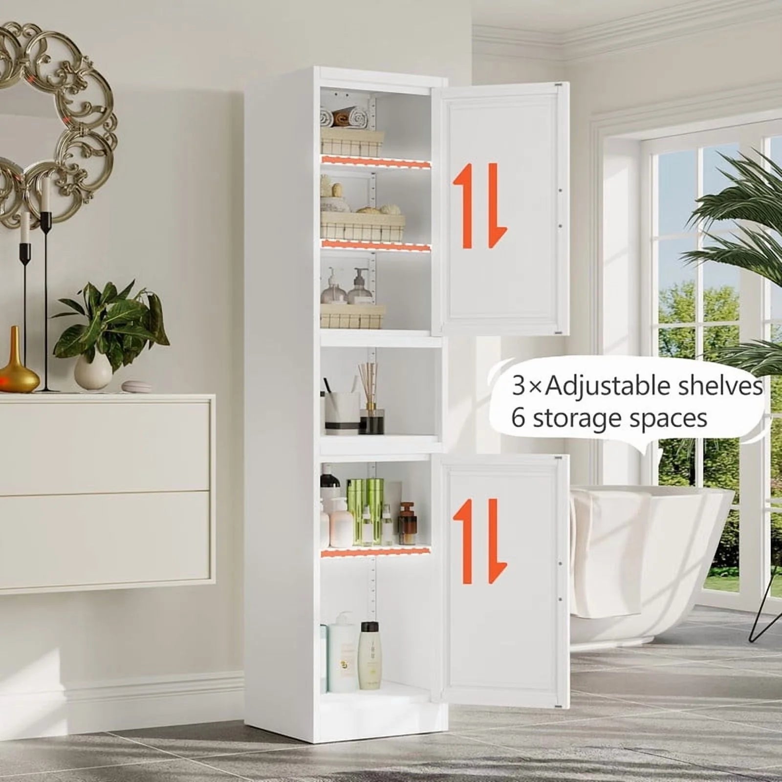 15.75"W Freestand Metal Tall and Thin Narrow Corner Storage Cabinet for Kitchen Bathroom Living Room