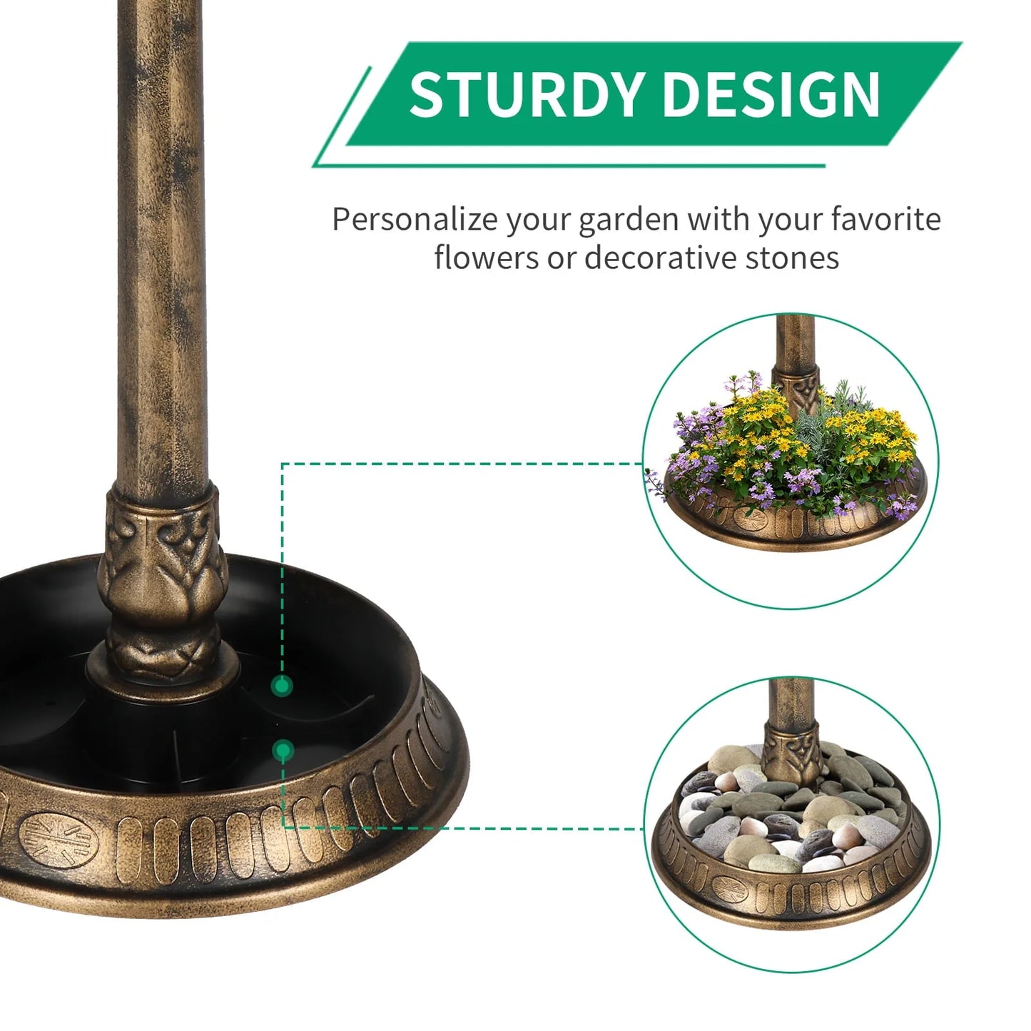Zimtown Courtyard 42 Inch Bird Bath w/ Solar Light Garden Decor