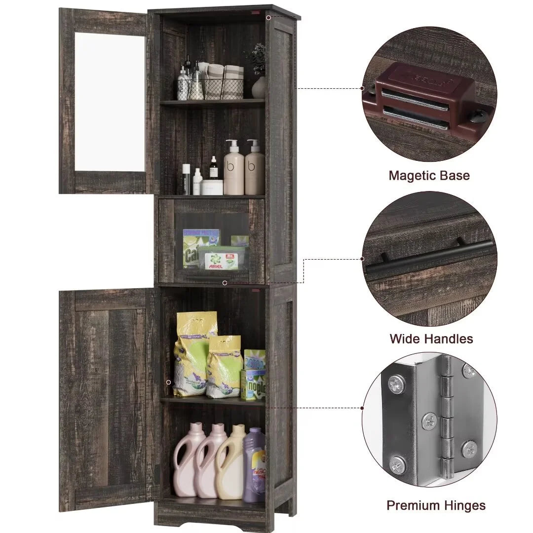 66.9" Tall Bathroom Cabinet, Slim Bathroom Storage Cabinet with Doors and Adjustable Shelf, Freestanding Floor Pantry Cabinet for Kitchen, Living Room, Laundry Room, Home Office, White 15.7 Inch