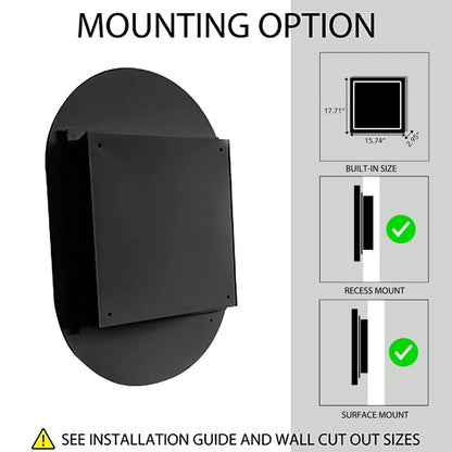 20x34 Inch Oval Recessed Bathroom Storage Cabinet, Matte Black Metal Frame, Mirror With Adjustable Shelves, Space Efficient Recessed, Versatile Functionality