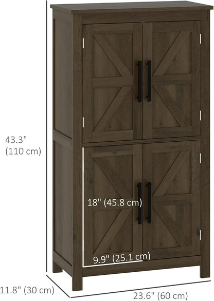ZIRAV Farmhouse Bathroom Storage Cabinet with 4 Barn Doors, Bathroom Floor Cabinet with 2 Adjustable Shelf, Freestanding Storage Cupboard, White