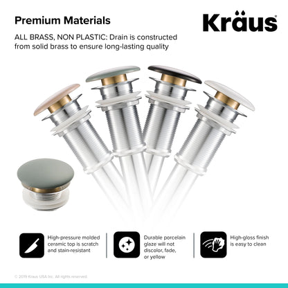 KRAUS Viva Round Gray Porcelain Ceramic Vessel Bathroom Sink with Pop-Up Drain, 16 1/2 in. D x 5 1/2 in. H