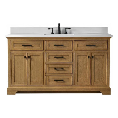 Design Element Milano 60" Single Sink Oak Bath Vanity with White Quartz Top