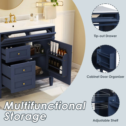 EUROCO 36'' Bathroom Vanity with Sink, Modern Bathroom Storage Cabinet with 2 Drawers and a Tip-out Drawer, Freestanding Bathroom Dresser, Blue