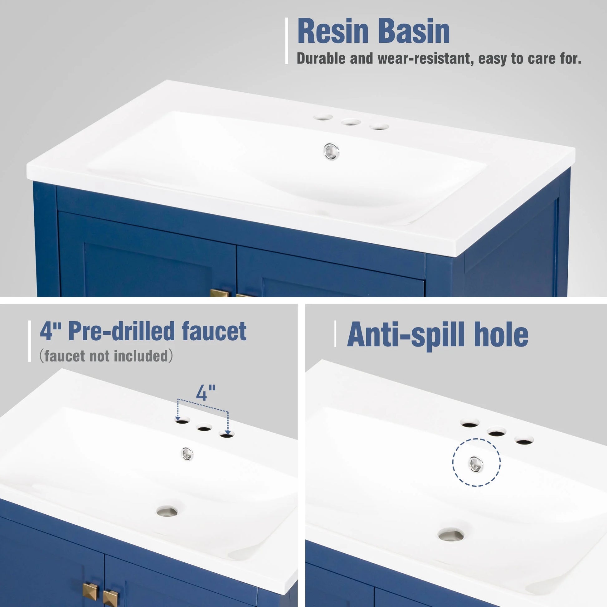 Harper & Bright Designs 30" White Bathroom Vanity with Single Sink, Bathroom Combo Cabinet Undermount Sink with 2 Doors and a Drawer, Soft Closing, Multifunctional Storage, Solid Wood Frame