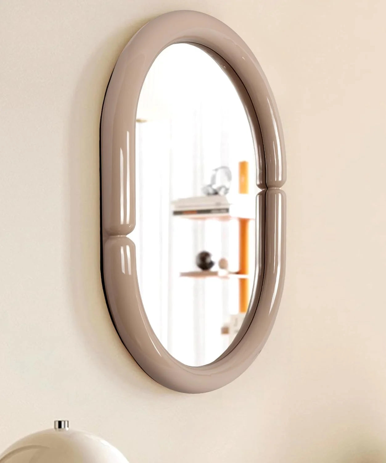 H-A Oval Solid Wood Vanity Mirror Bagel Shaped Wall Mounted Mirror High-end for Bedroom Bathroom Wall Decor