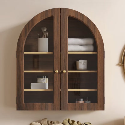 EYYTHUNG Modern Arched Wall Cabinet, Large Medicine Cupboard, Black Cabinet for Bathroom with Adjustable Shelf, Black Oak