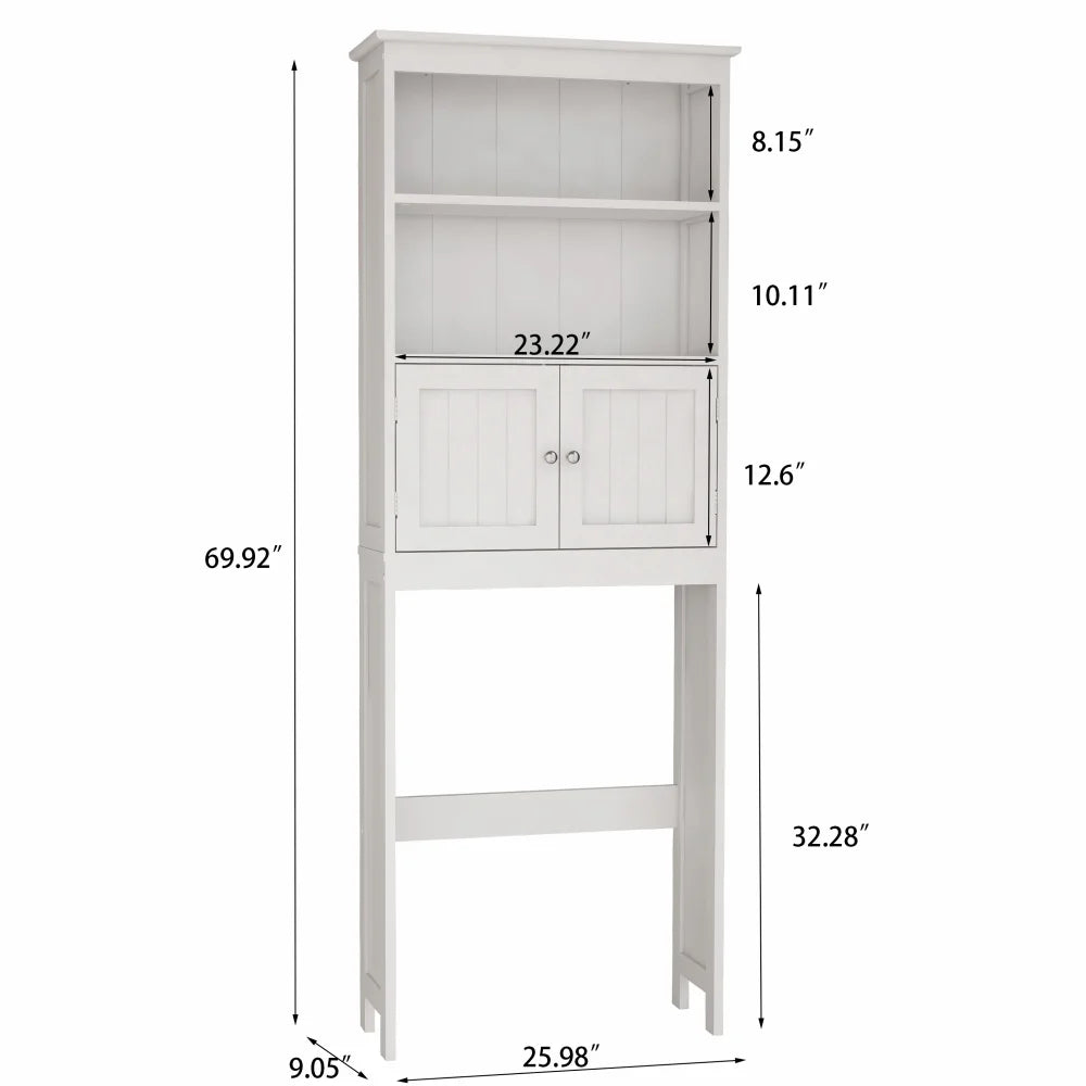 Tcbosik Over the Toilet Storage Cabinet with Doors, 70"H Freestanding Above the Toilet Storage Rack with Open Shelves for Bathroom, Space-Saving, White