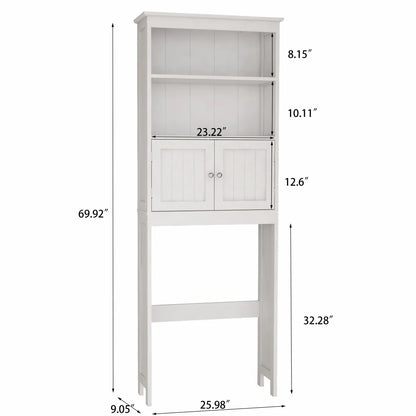 Tcbosik Over the Toilet Storage Cabinet with Doors, 70"H Freestanding Above the Toilet Storage Rack with Open Shelves for Bathroom, Space-Saving, White
