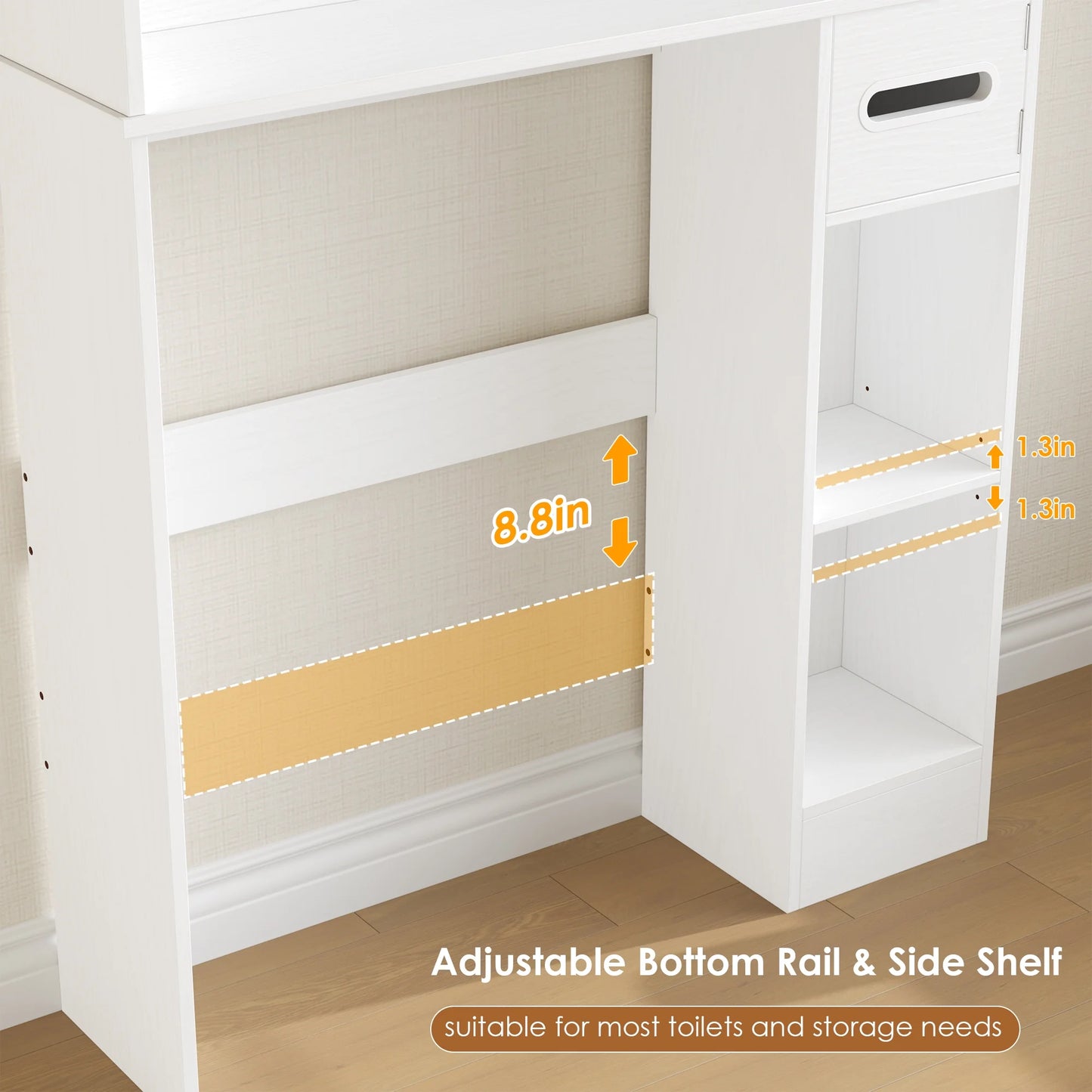 Homfa Over The Toilet Storage Cabinet with Toilet Paper Holder Stand, Above Toilet Organizer with Glass Doors, Behind Toilet Shelf for Restroom, Bathroom, Laundry, White