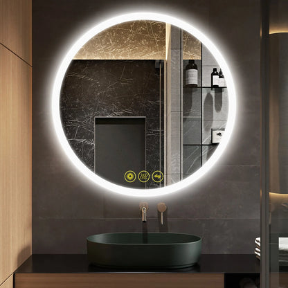Brio Lighting SmartReflect Modern 32" Round LED Dimmable Anti-Fog Frameless Bathroom Vanity Mirror - Clear