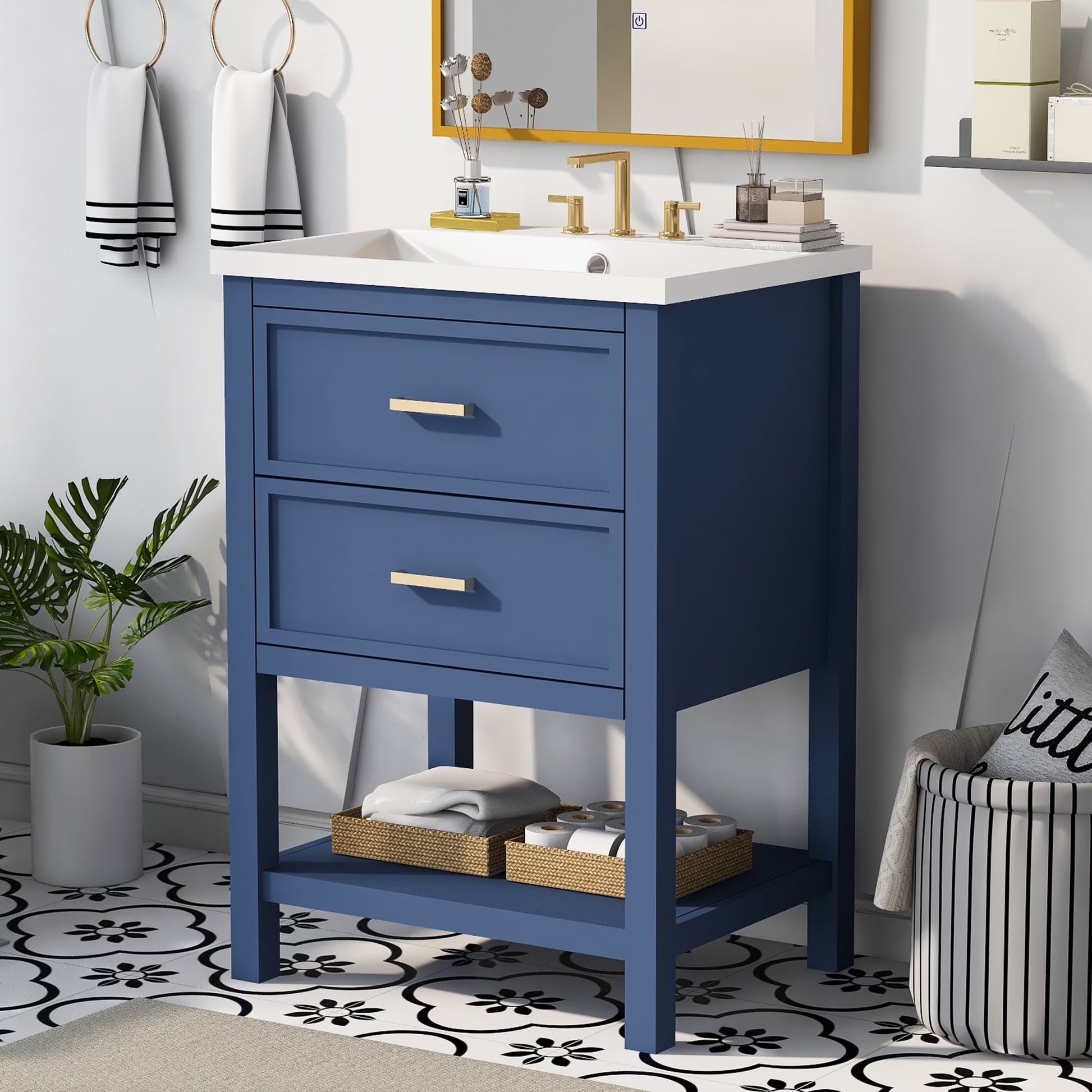 Harper & Bright Designs 24" Bathroom Vanity with Sink Set, Bathroom Vanity Cabinet with Ceramic Top and Drawer, Natural