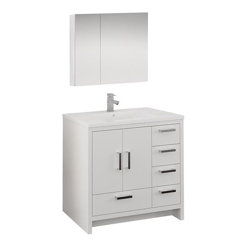 Fresca Imperia 36" Free Standing Wood Bathroom Vanity - Right in Glossy White