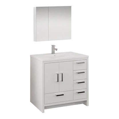 Fresca Imperia 36" Free Standing Wood Bathroom Vanity - Right in Glossy White
