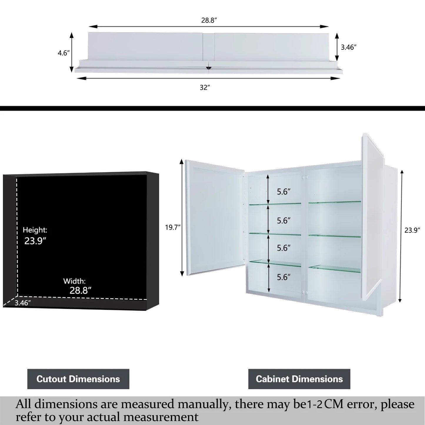 FUMANGO 32x26 Mirror Cabinet, Simple&Beautiful, Large Storage Space, Matte White for Bathroom Vanity