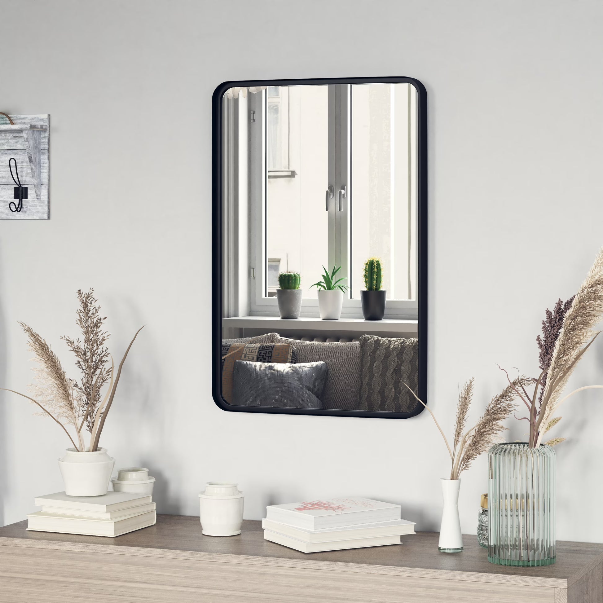 Emma + Oliver 20" x 30" Rectangular Wall Mirror with Black Frame, Silver Backing for Clarity and Shatterproof Glass for Entryways, Bathrooms & More