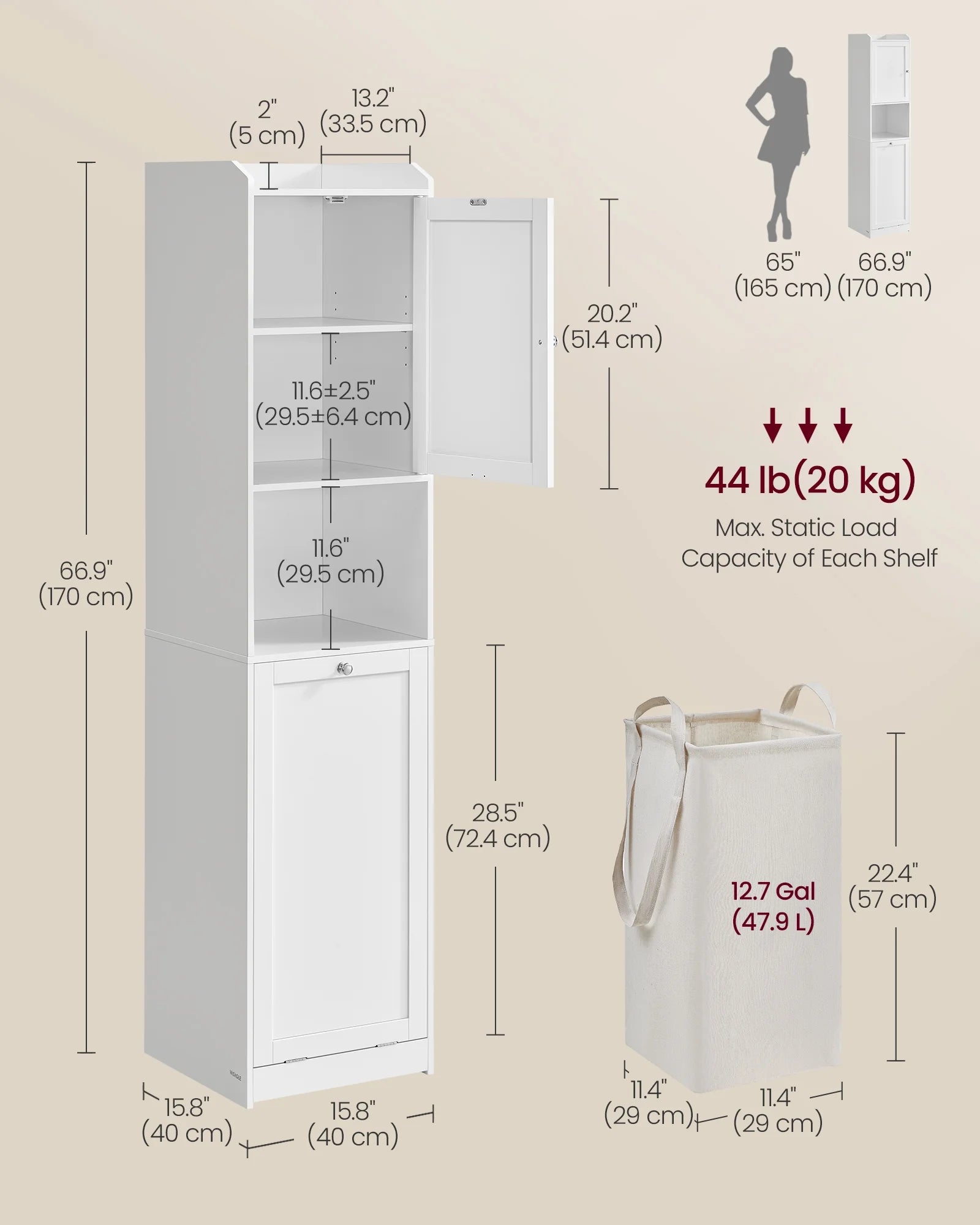 Multi-Functional Tall Bathroom Cabinet with Removable Laundry Basket and Adjustable Shelves - Organize Your Bathroom Efficiently