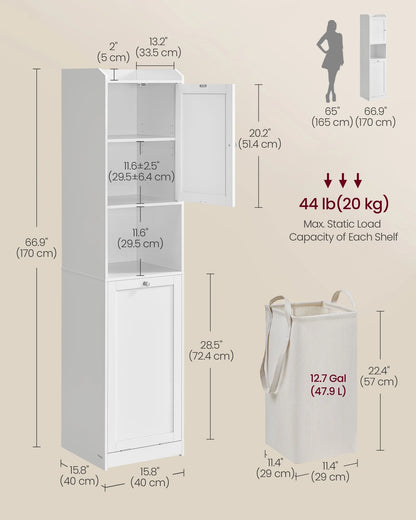 Multi-Functional Tall Bathroom Cabinet with Removable Laundry Basket and Adjustable Shelves - Organize Your Bathroom Efficiently