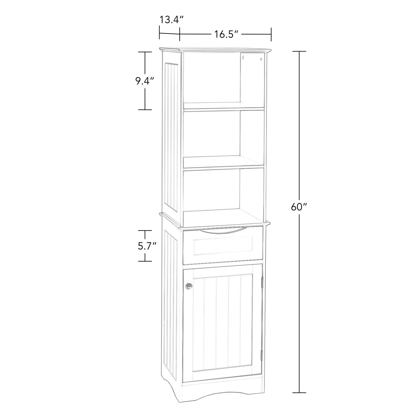 RiverRidge Ashland Tall Bathroom Storage Linen Cabinet Organizer with Drawer - Gray