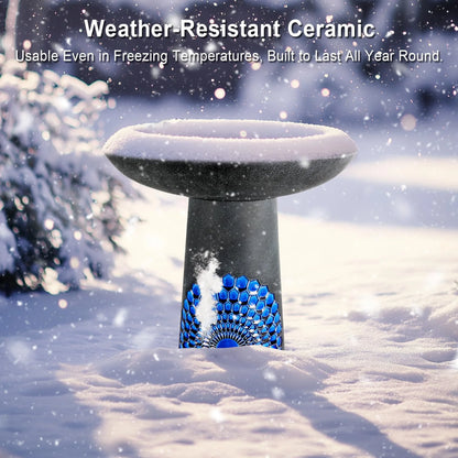EFISPSS Ceramic Outdoor Bird Bath with Diamond and Blue Decor