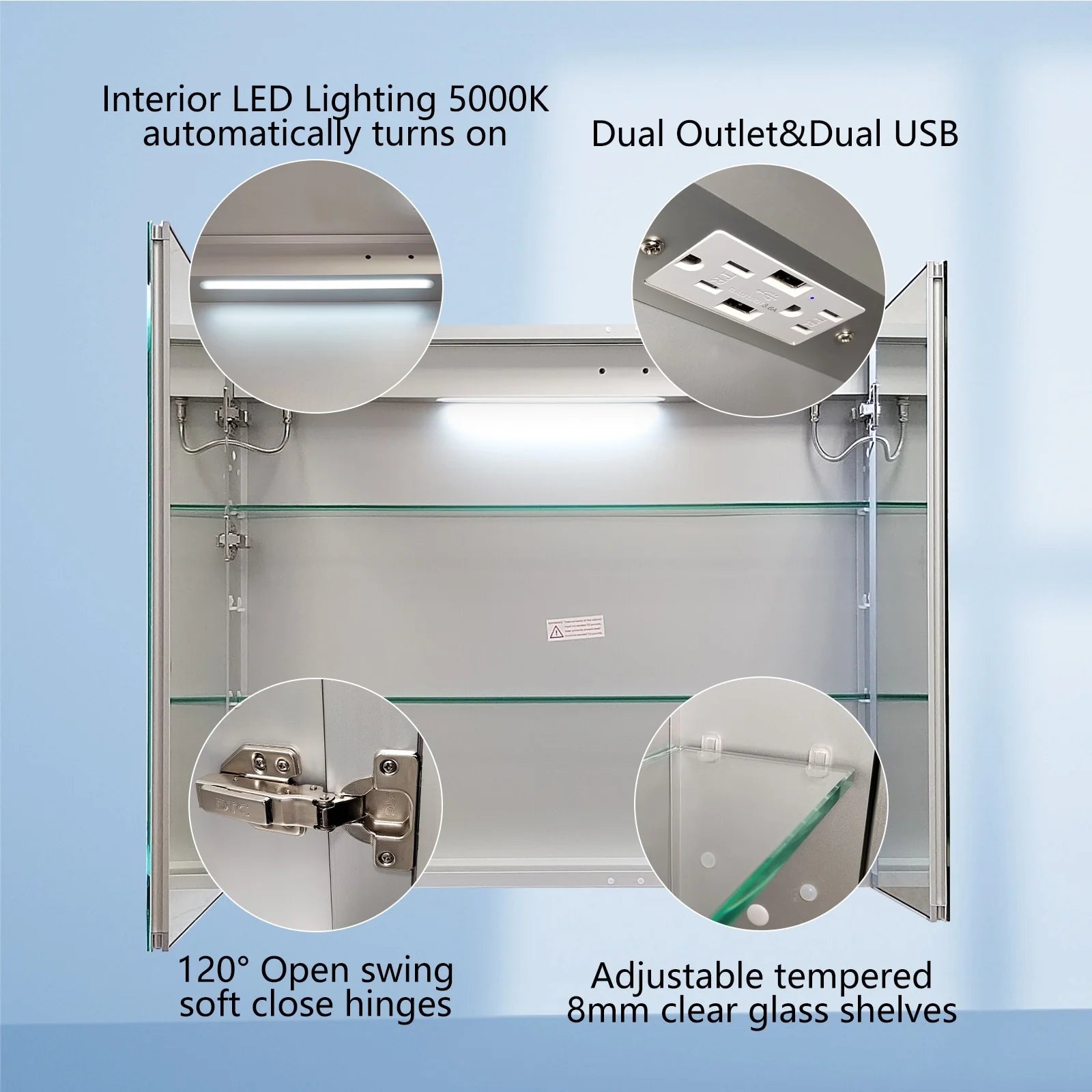 ExBrite 36" x 30" LED Lighted Bathroom Medicine Cabinet with Mirror,Recessed or Surface Mount,Defog White 12"x30"