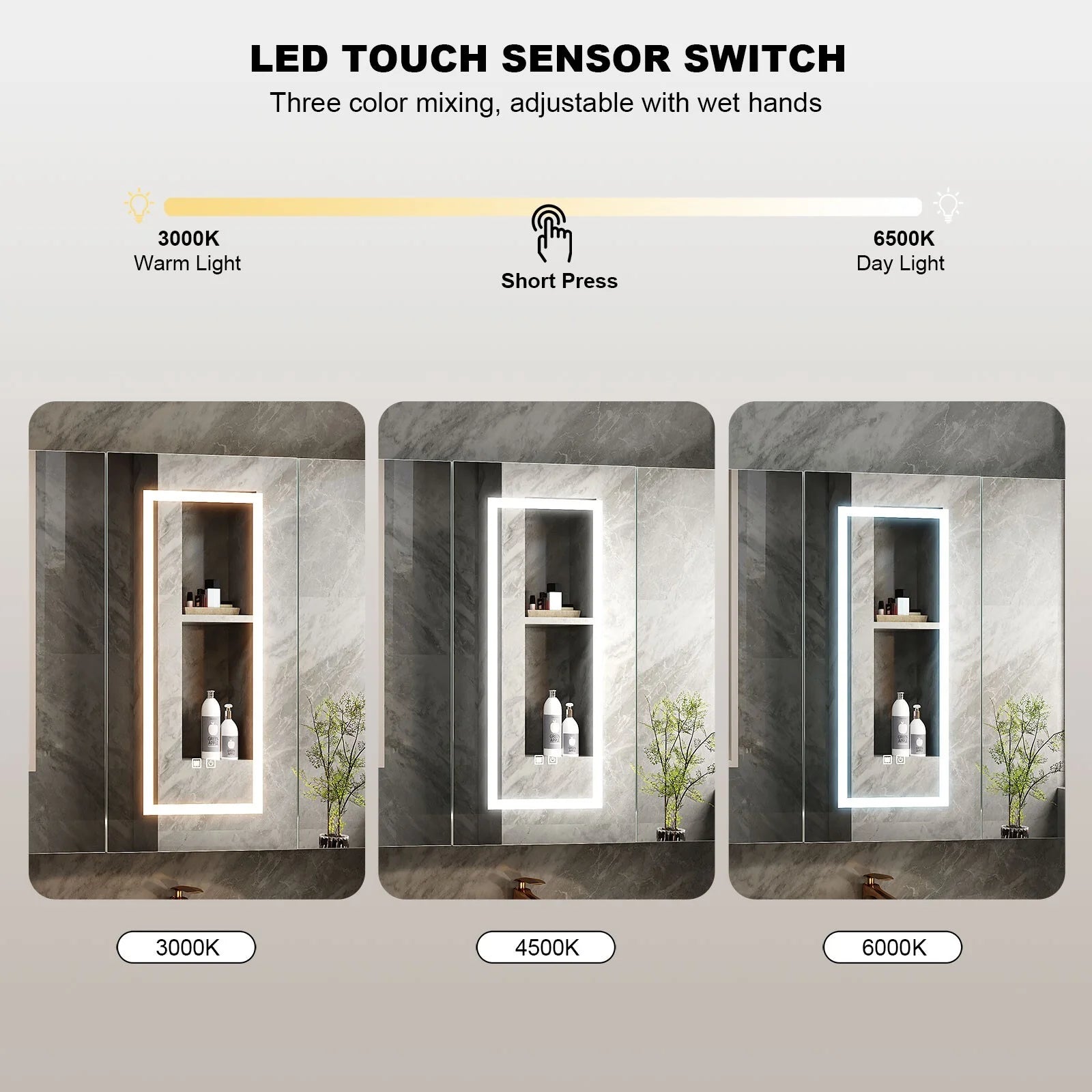 LED Lighted Medicine Cabinet With Mirror Large 3 Doors Medicine Cabinet Bathroom