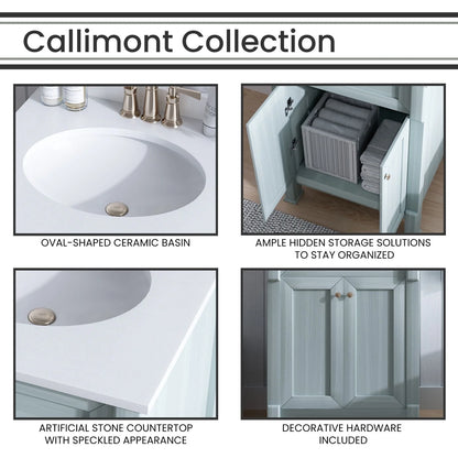 Hanover Callimont 24'' Vanity Cabinet with Sink Combo for Bathroom, Powder Room | Pre-Assembled Cabinet | Accent Mirror | Artificial Stone Countertop | Blue Cabinet | HANVN0106-24-0BL