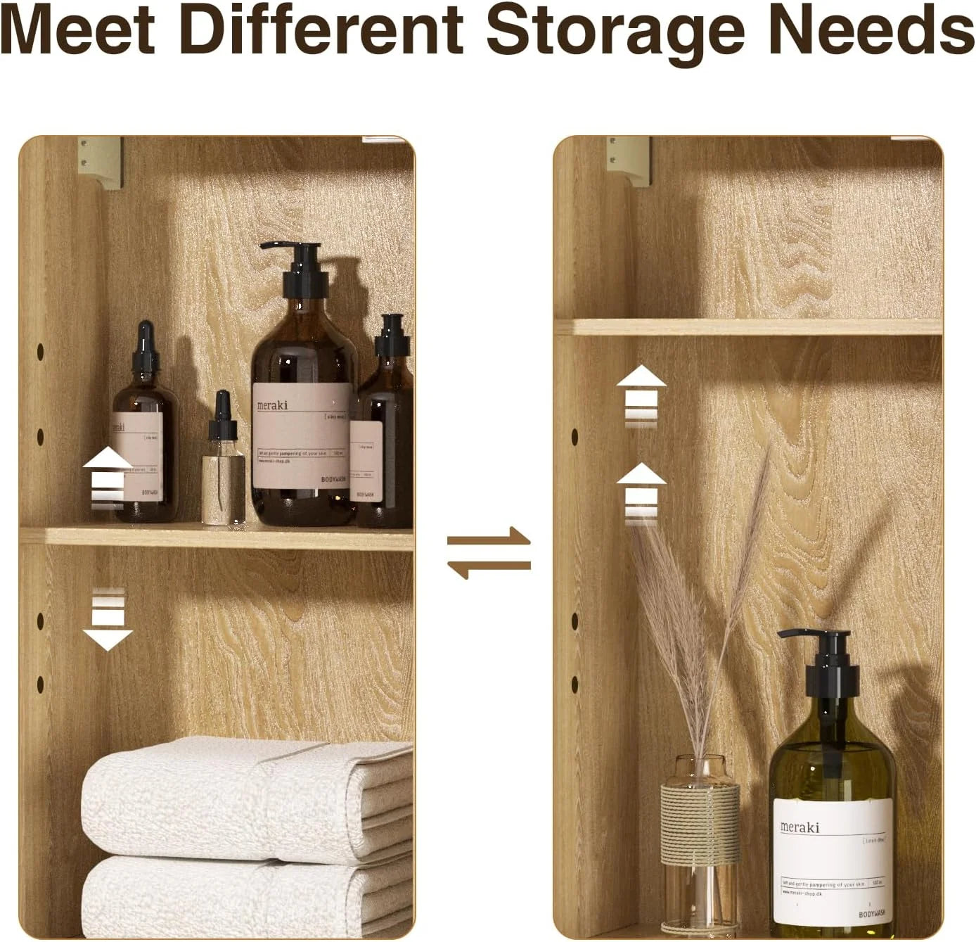 VEANERWOOD Rattan Bathroom Wall Storage Cabinet with Double Doors and Adjustable Shelves, Medicine Wall Storage Cabinet for Kitchen, Toilet, Bathroom