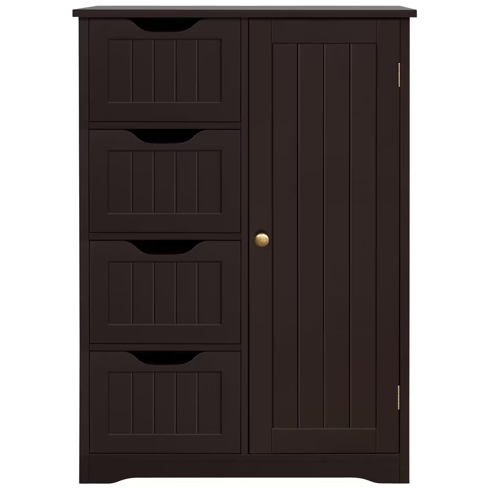 Yaheetech Wooden Free-Standing Bathroom Floor Cabinet with Drawers and Cupboard, White