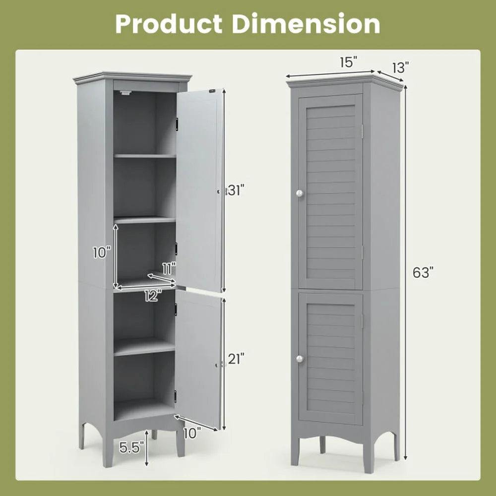 Canddidliike Tall Bathroom Floor Cabinet with Shutter Doors and Adjustable Shelf-Brown, Bathroom Floor Cabinet for Entryway Storage, Home Office Furniture