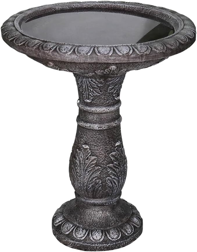 24.4" H Cement Bird Bath for Garden- Fibre Reinforced Concrete Bird Baths for Outdoors, Large Size Vintage Carved Pedestal Birdbath for Patio, Yard, Lawn -20��Dia. X 24.4��H Bird Fountain